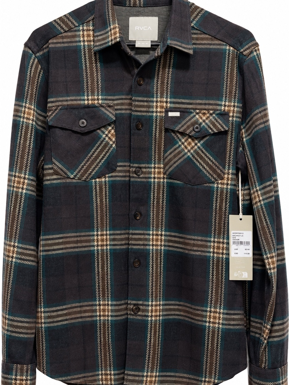 RVCA Vacancy Flannel LS Men’s Medium Chocolate Plaid Long Sleeve Shirt NWT